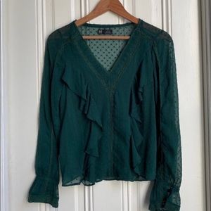 ZARA TRF Green Sheer Ruffle Blouse